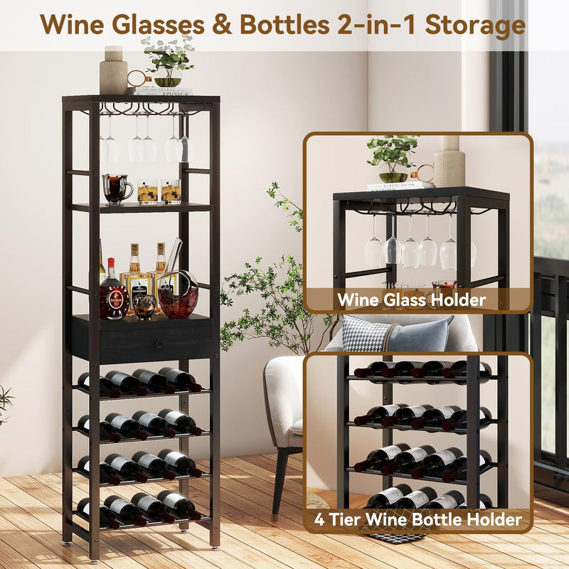 Wine Rack Freestanding Floor with Glass Holder