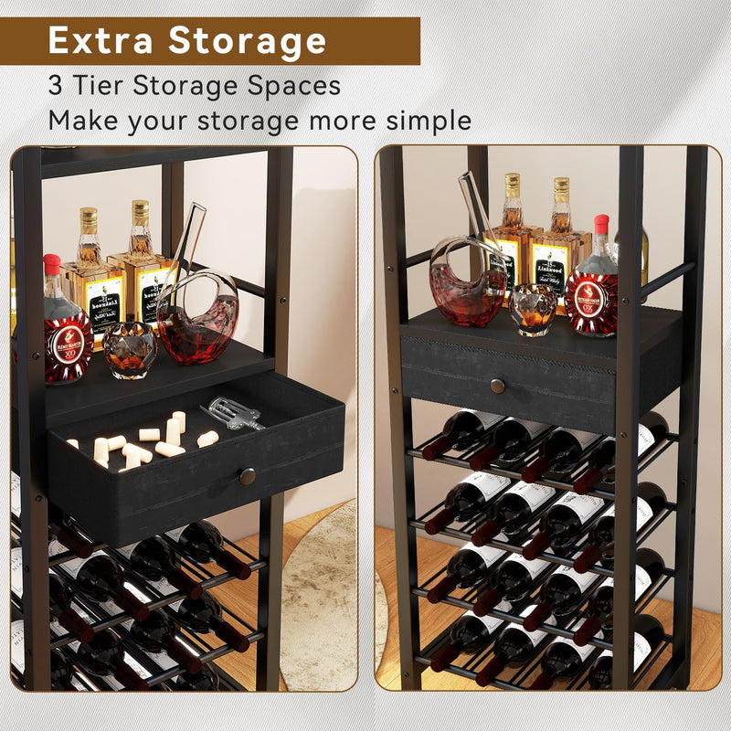 Wine Rack Freestanding Floor with Glass Holder