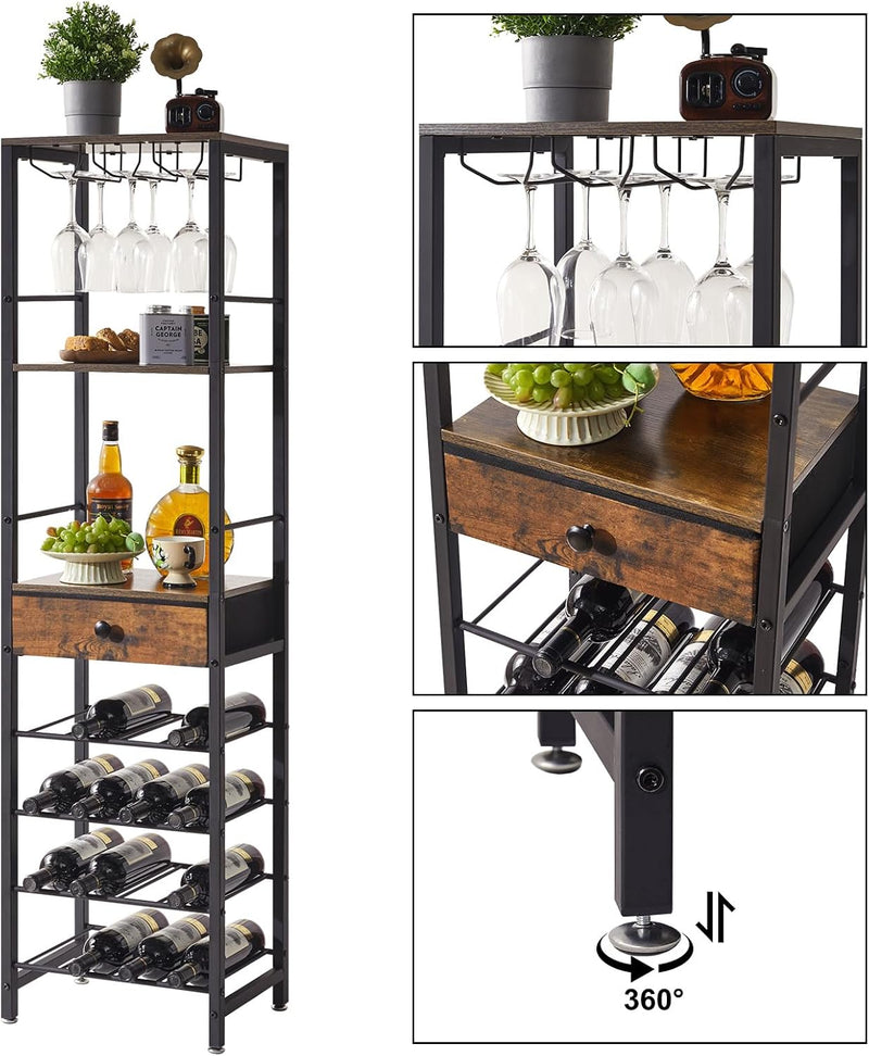 Wine Rack Freestanding Floor with Glass Holder