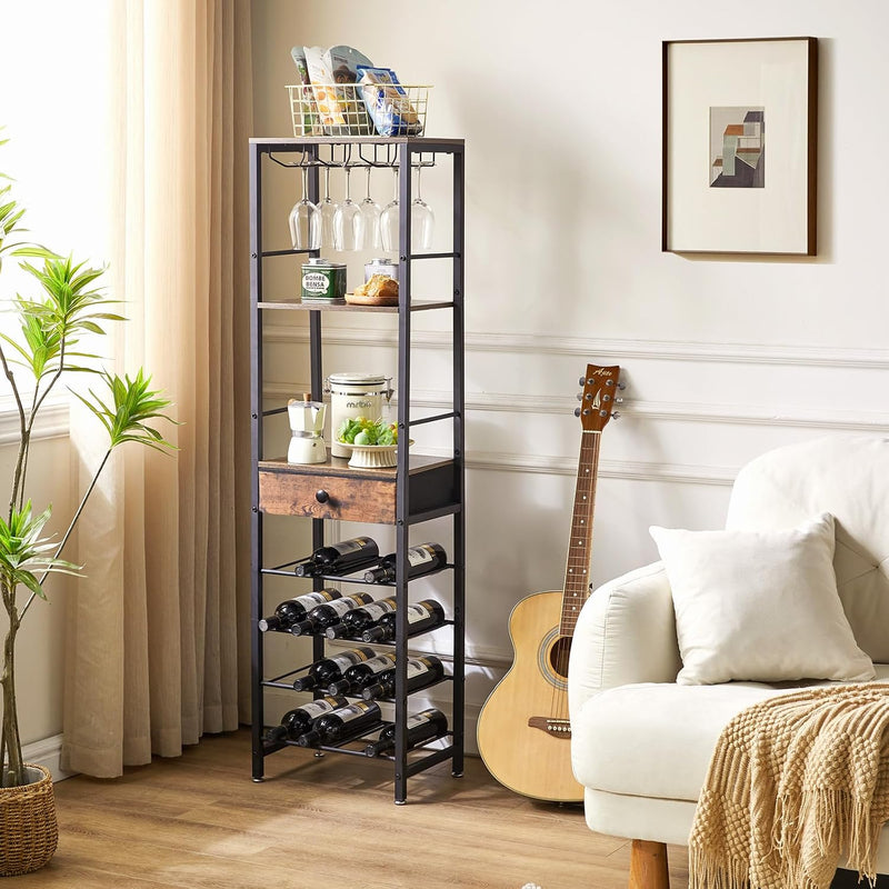 Wine Rack Freestanding Floor with Glass Holder
