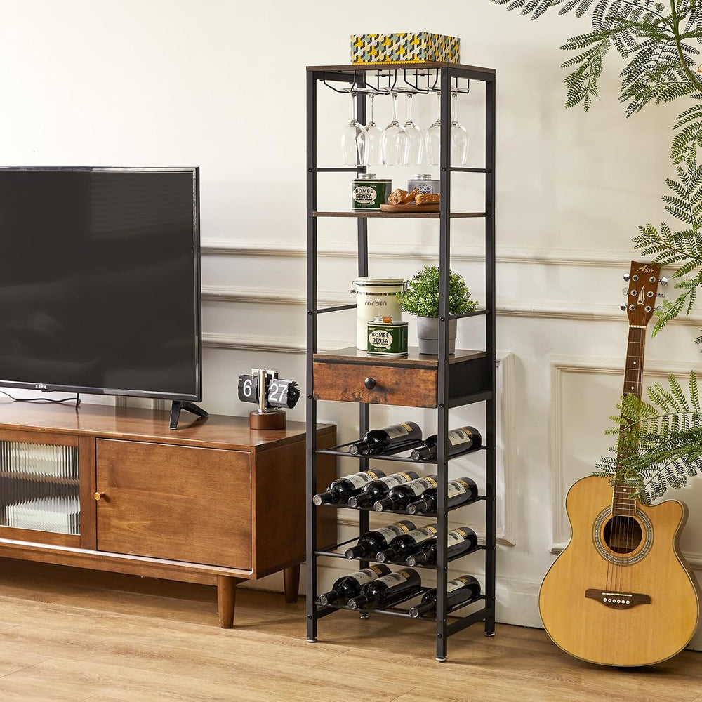 Wine Rack Freestanding Floor with Glass Holder