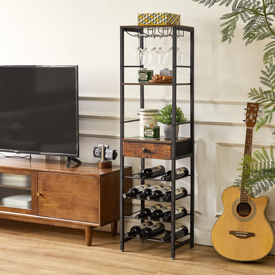 Wine Rack Freestanding Floor with Glass Holder