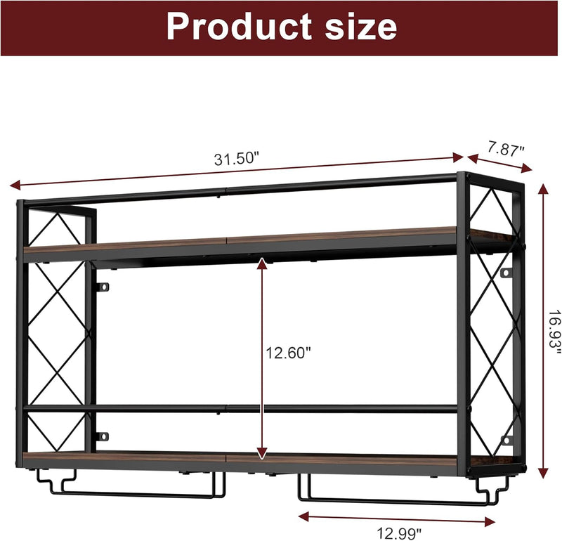 Wine Rack Wall Mount 2 Tier with Glass