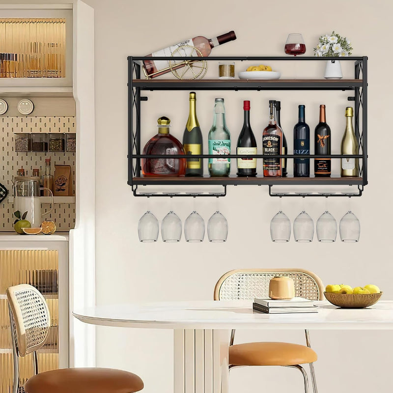 Wine Rack Wall Mount 2 Tier with Glass