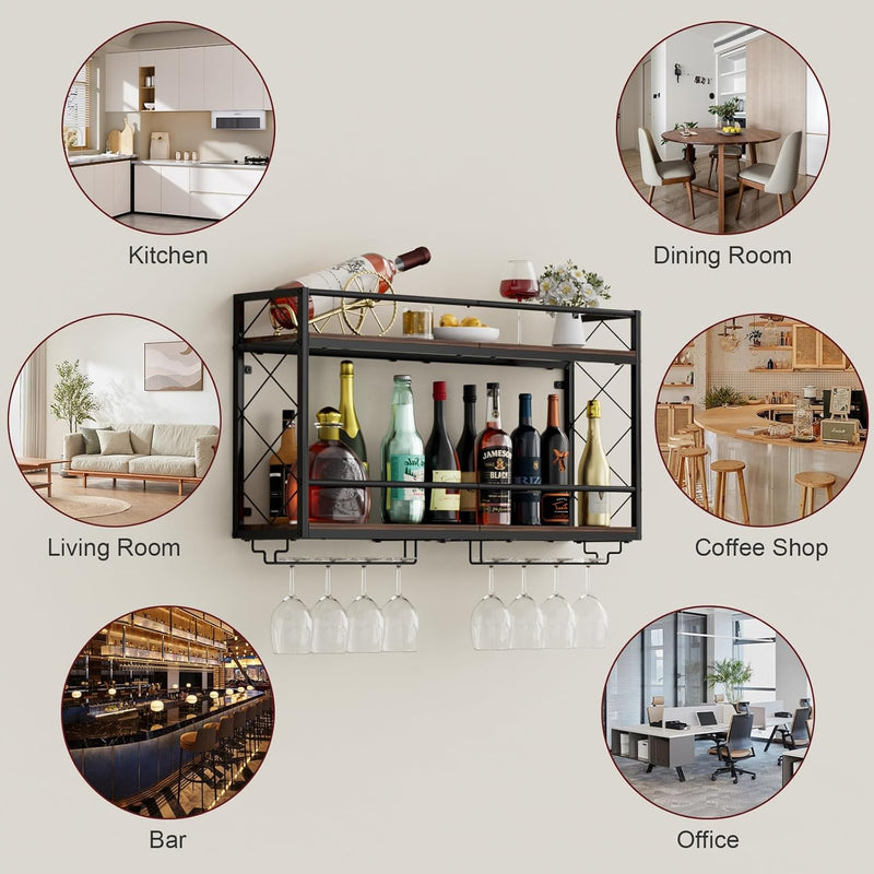 Wine Rack Wall Mount 2 Tier with Glass