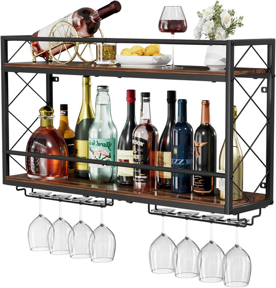 Wine Rack Wall Mount 2 Tier with Glass