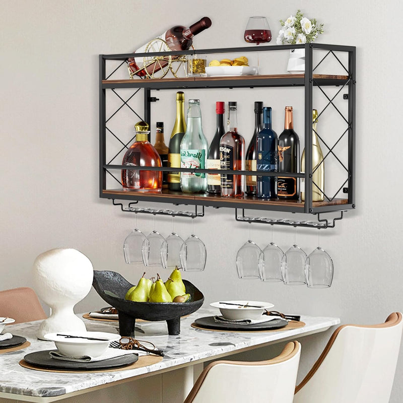 Wine Rack Wall Mount 2 Tier with Glass