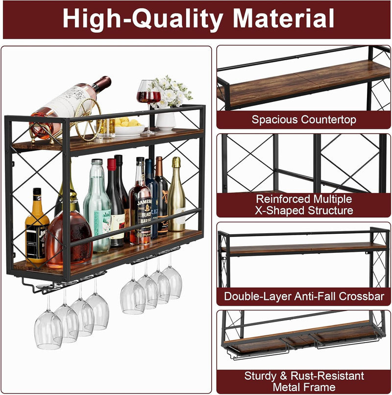 Wine Rack Wall Mount 2 Tier with Glass