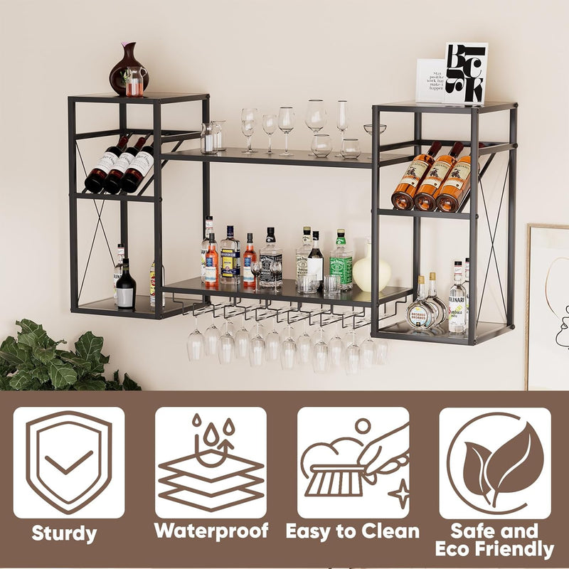 Wine Rack Wall Mounted Bottle Organiser with Glass