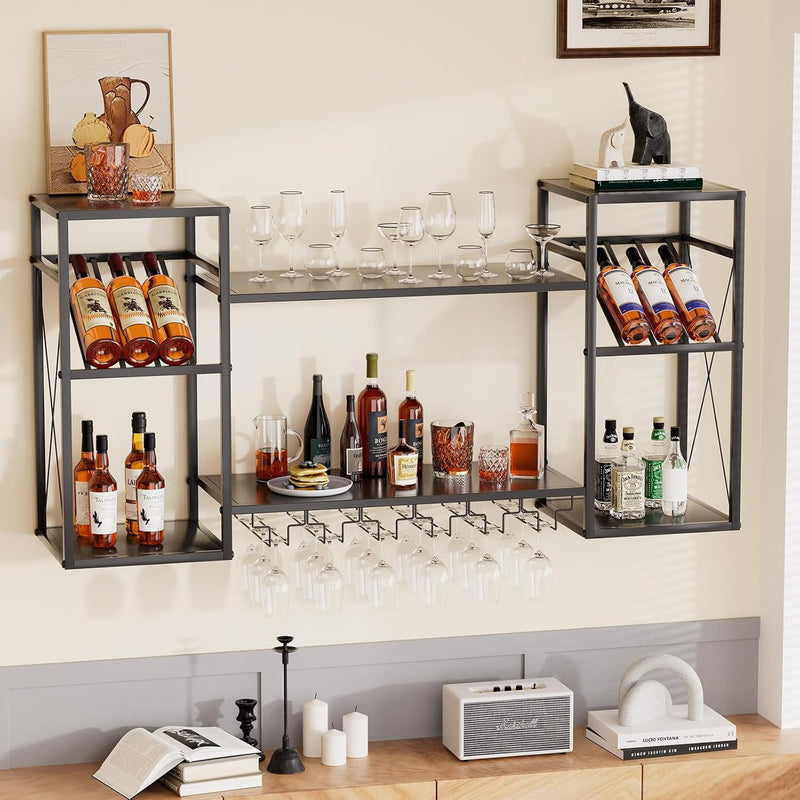 Wine Rack Wall Mounted Bottle Organiser with Glass