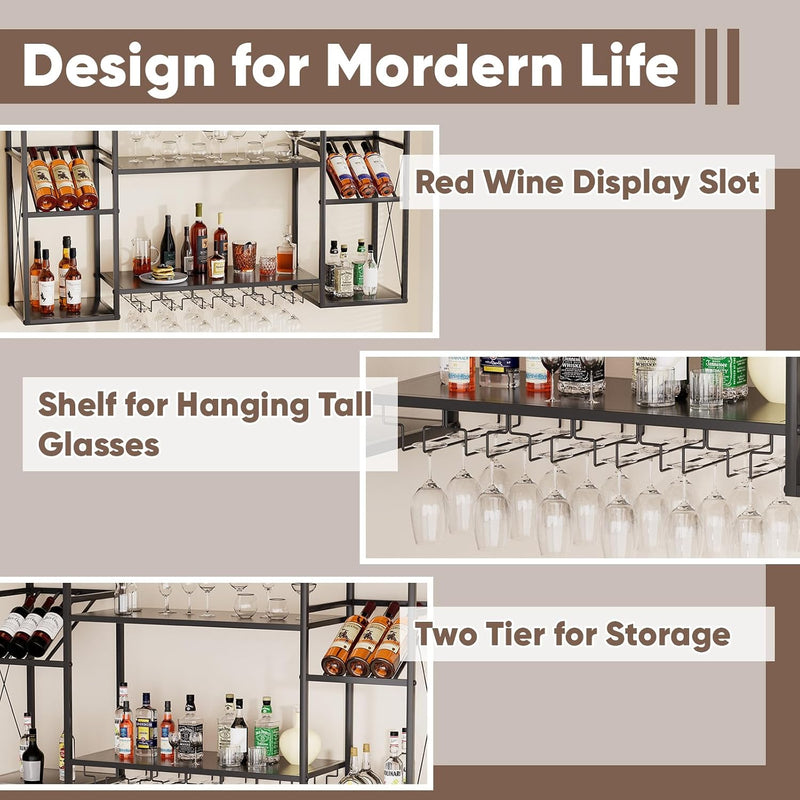 Wine Rack Wall Mounted Bottle Organiser with Glass
