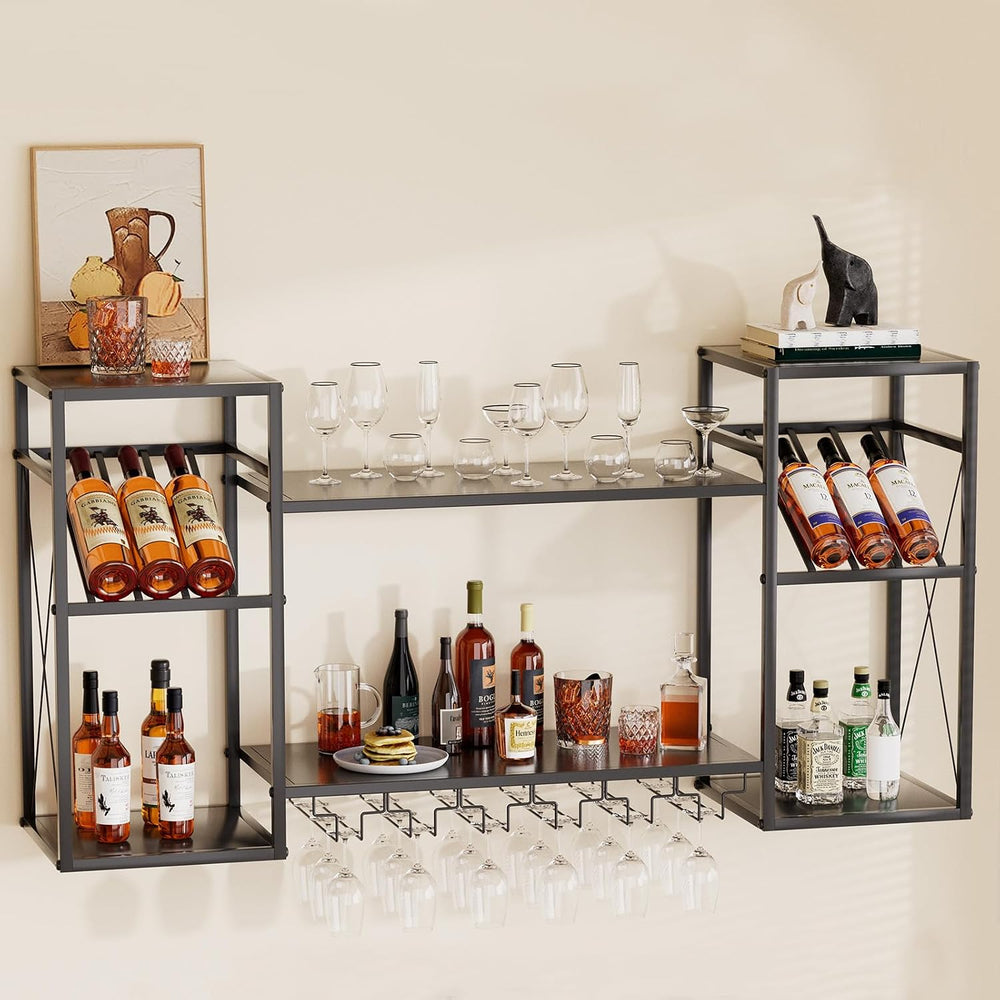 Wine Rack Wall Mounted Bottle Organiser with Glass