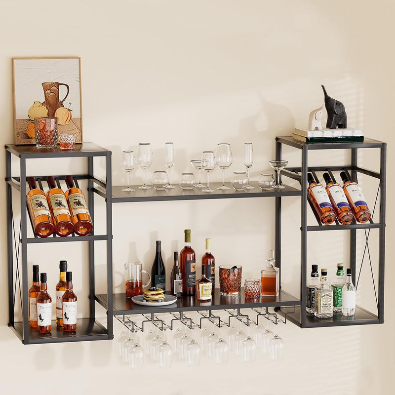 Wine Rack Wall Mounted Bottle Organiser with Glass