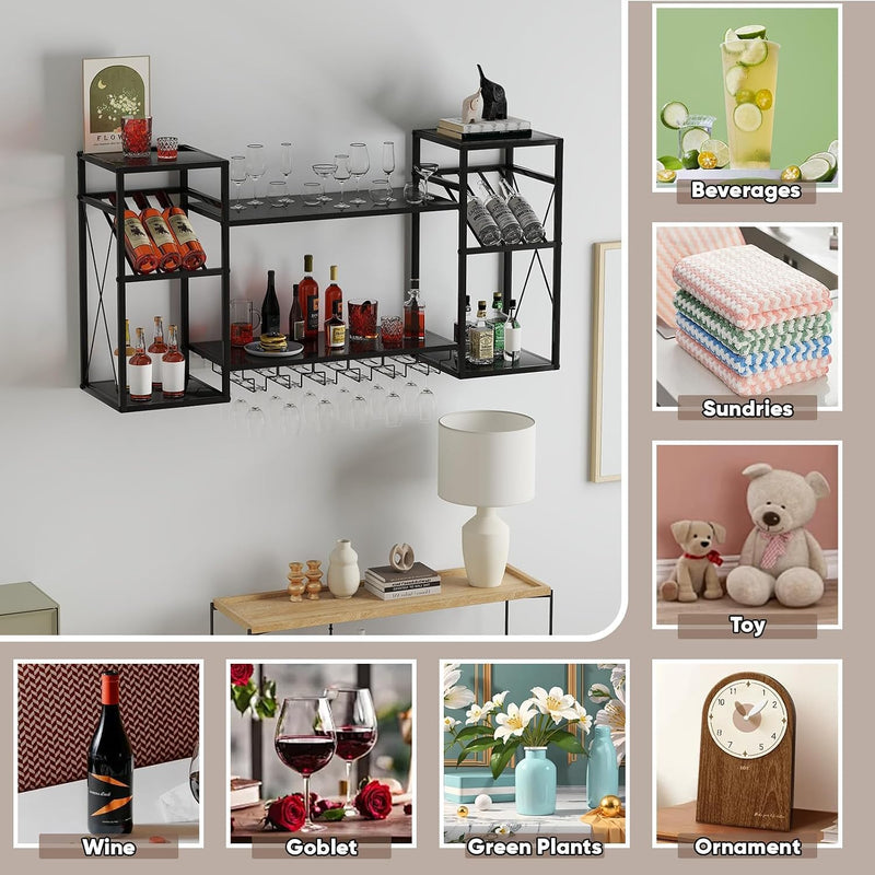 Wine Rack Wall Mounted Bottle Organiser with Glass