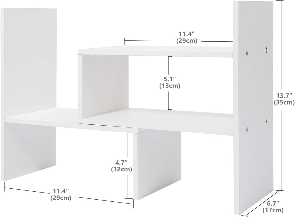 Wood Adjustable Bookshelf Bookcase Expandable Desktop Storage