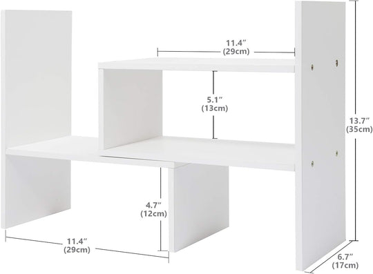 Wood Adjustable Bookshelf Bookcase Expandable Desktop Storage