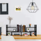 Wood Adjustable Bookshelf Bookcase Expandable Desktop Storage