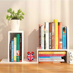 Wood Adjustable Bookshelf Bookcase Expandable Desktop Storage
