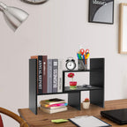 Wood Adjustable Bookshelf Bookcase Expandable Desktop Storage