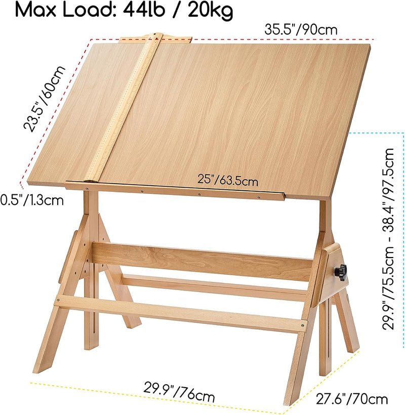 Wood Adjustable Drafting Table: 35.5" X 23.5" Wooden
