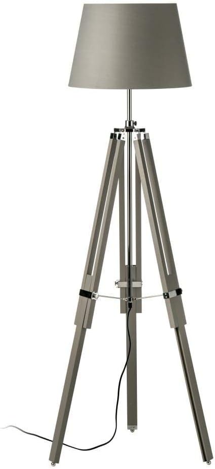 Wood and Chrome Tripod Floor Standing Lamp