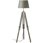 Wood and Chrome Tripod Floor Standing Lamp