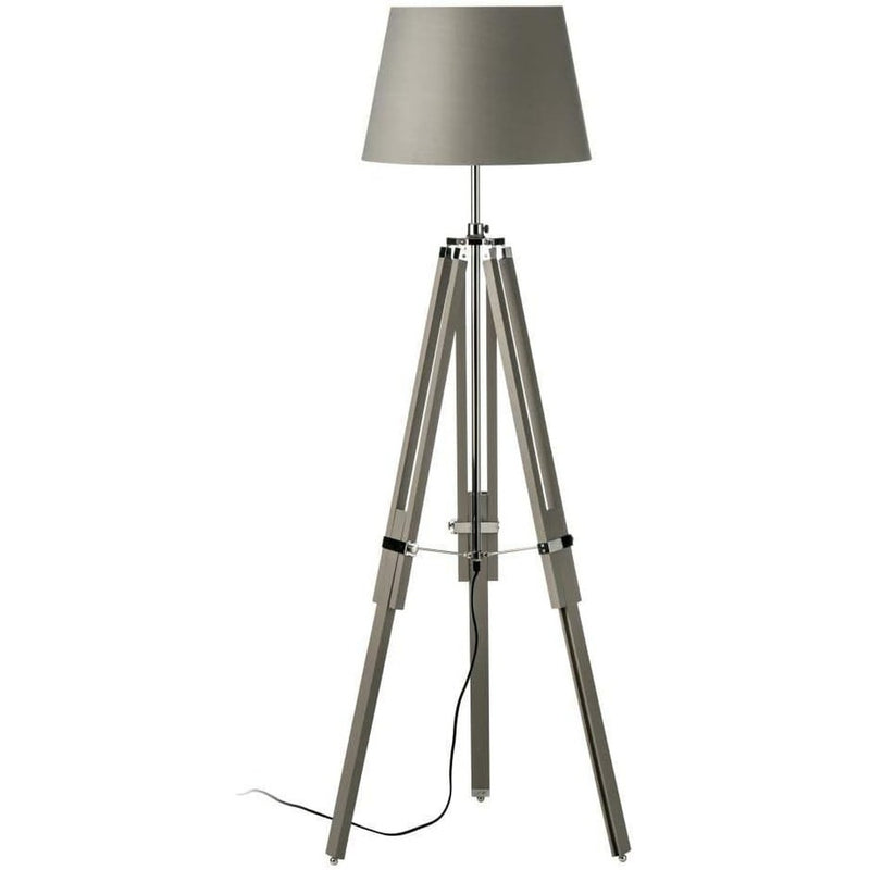 Wood and Chrome Tripod Floor Standing Lamp