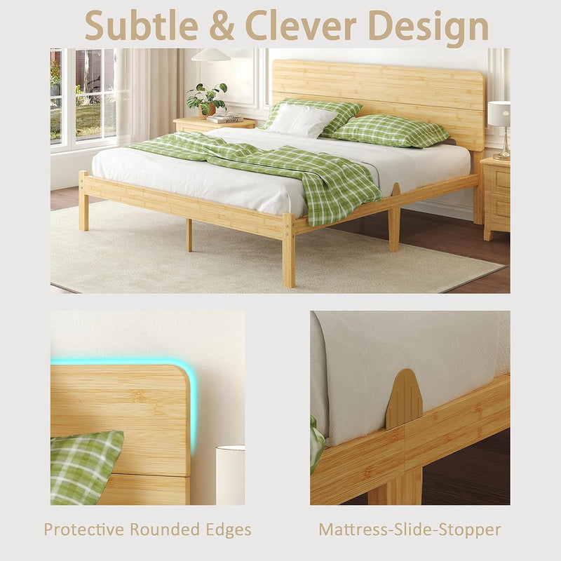 Wood Bed Frame with Headboard 14 Inch High