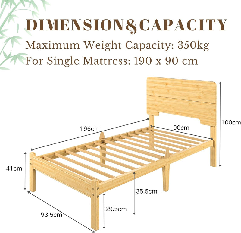 Wood Bed Frame with Headboard 14 Inch High