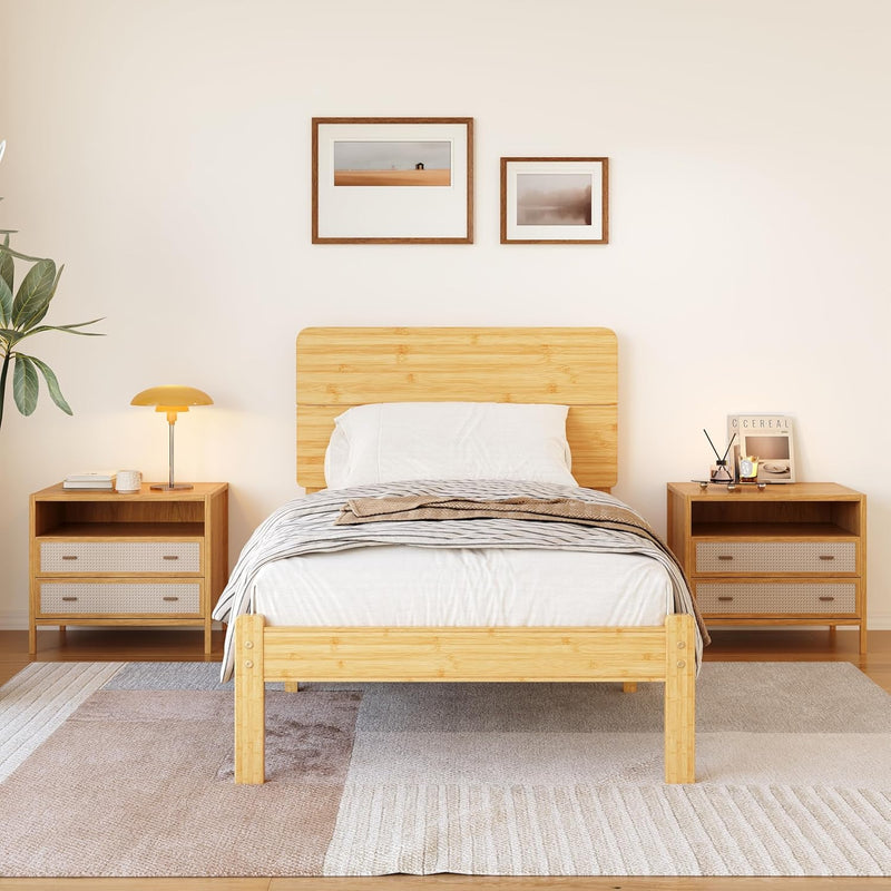Wood Bed Frame with Headboard 14 Inch High