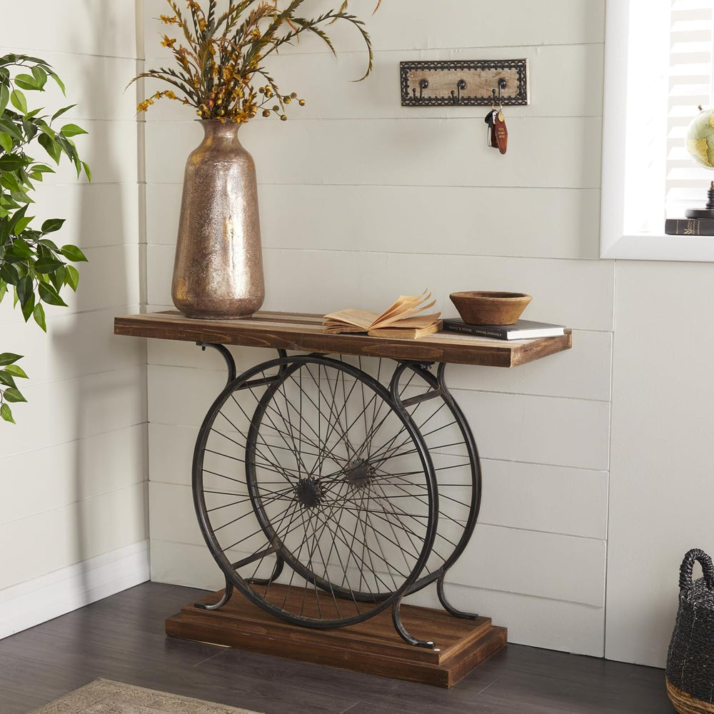 Wood Bike Wide Slatted Top Console Table
