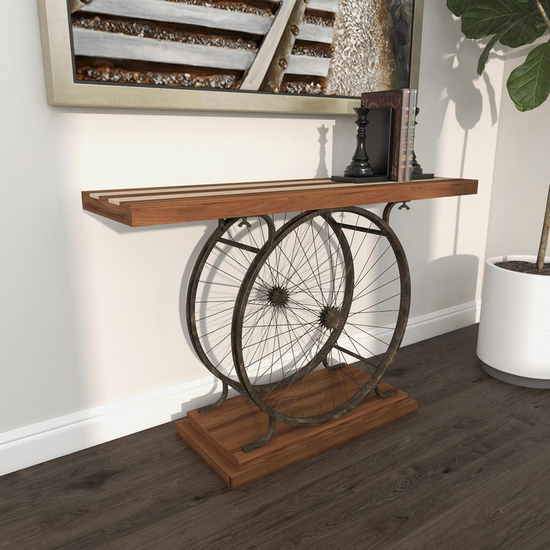 Wood Bike Wide Slatted Top Console Table