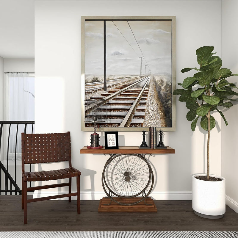 Wood Bike Wide Slatted Top Console Table