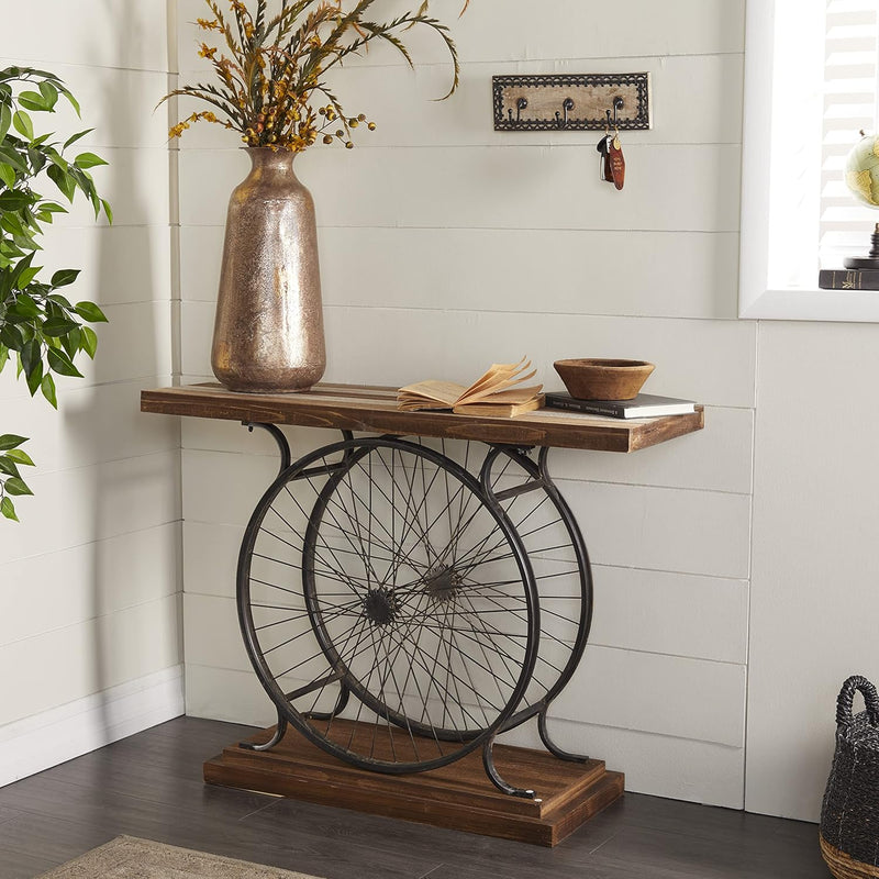 Wood Bike Wide Slatted Top Console Table