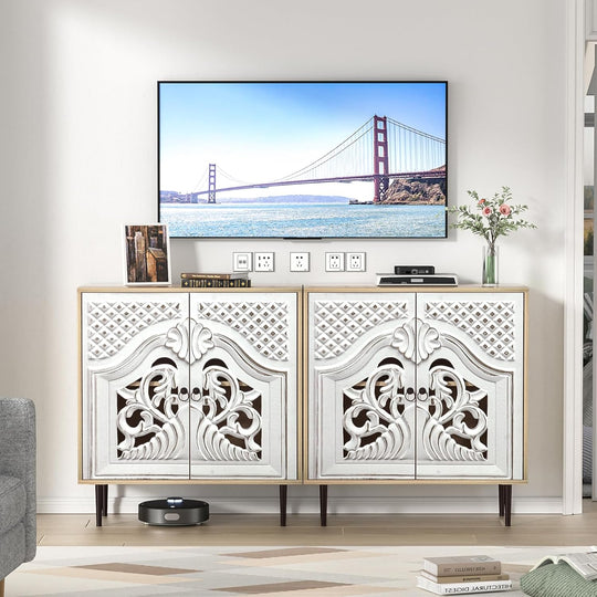 Wood Carving Sideboards for Living Room Accent Cabinet