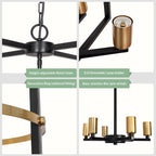 Wood Chandeliers 5-Light Adjustable Height Hanging Rustic