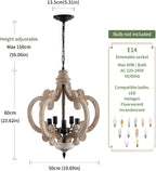 Wood Chandeliers 5-Light Adjustable Height Hanging Rustic