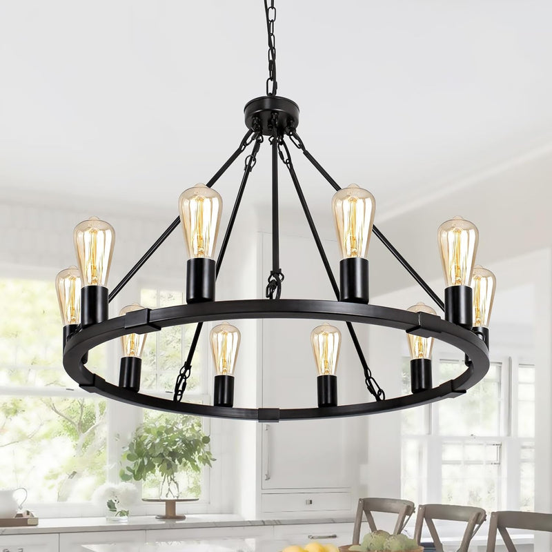 Wood Chandeliers 5-Light Adjustable Height Hanging Rustic