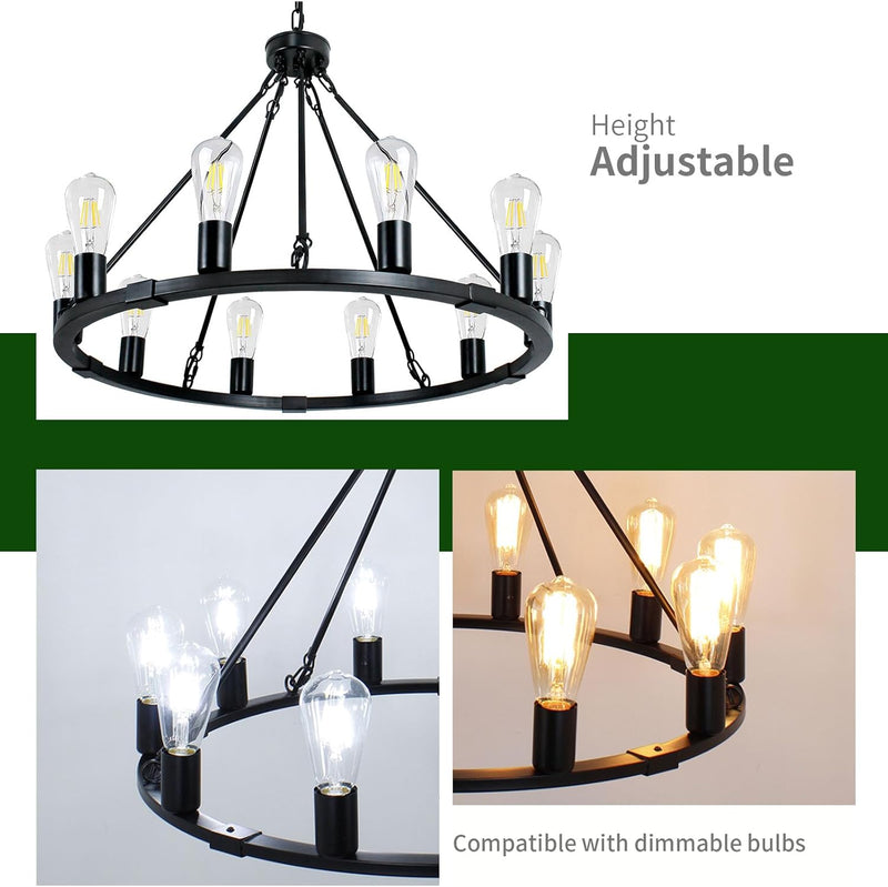 Wood Chandeliers 5-Light Adjustable Height Hanging Rustic