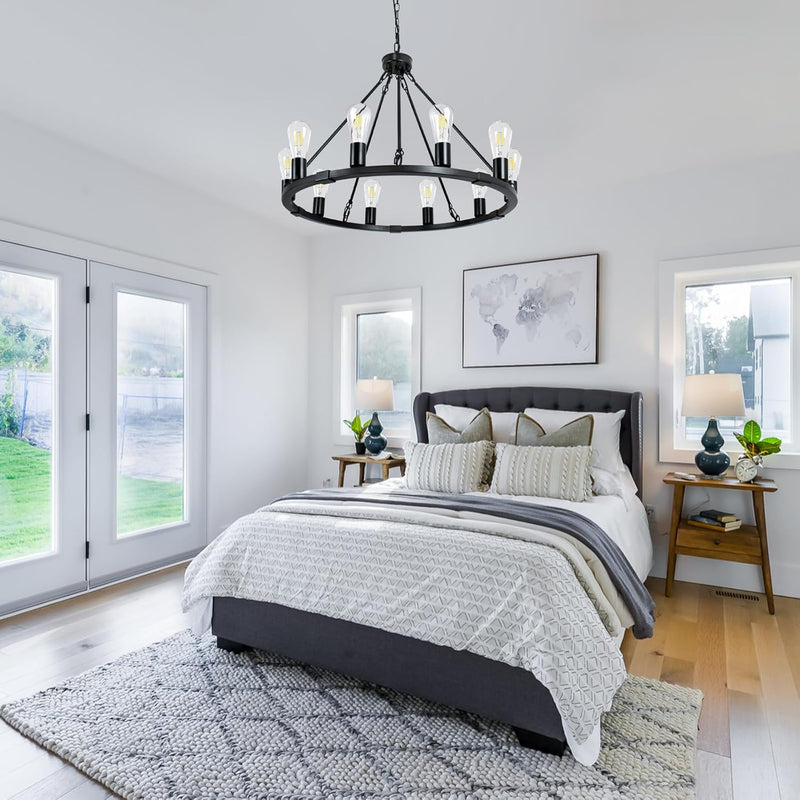 Wood Chandeliers 5-Light Adjustable Height Hanging Rustic