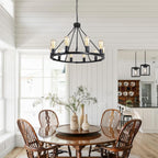 Wood Chandeliers 5-Light Adjustable Height Hanging Rustic