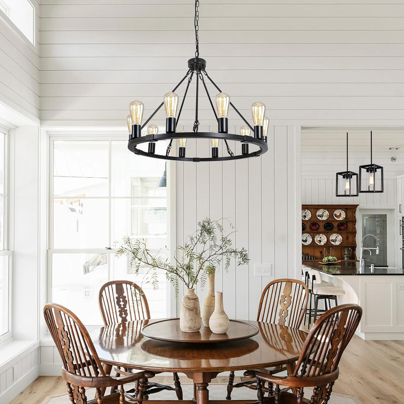 Wood Chandeliers 5-Light Adjustable Height Hanging Rustic