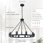 Wood Chandeliers 5-Light Adjustable Height Hanging Rustic