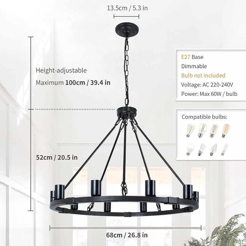 Wood Chandeliers 5-Light Adjustable Height Hanging Rustic