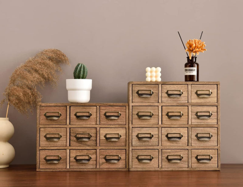 Wooden Desktop Organiser with 12 Drawers Natural Paulownia