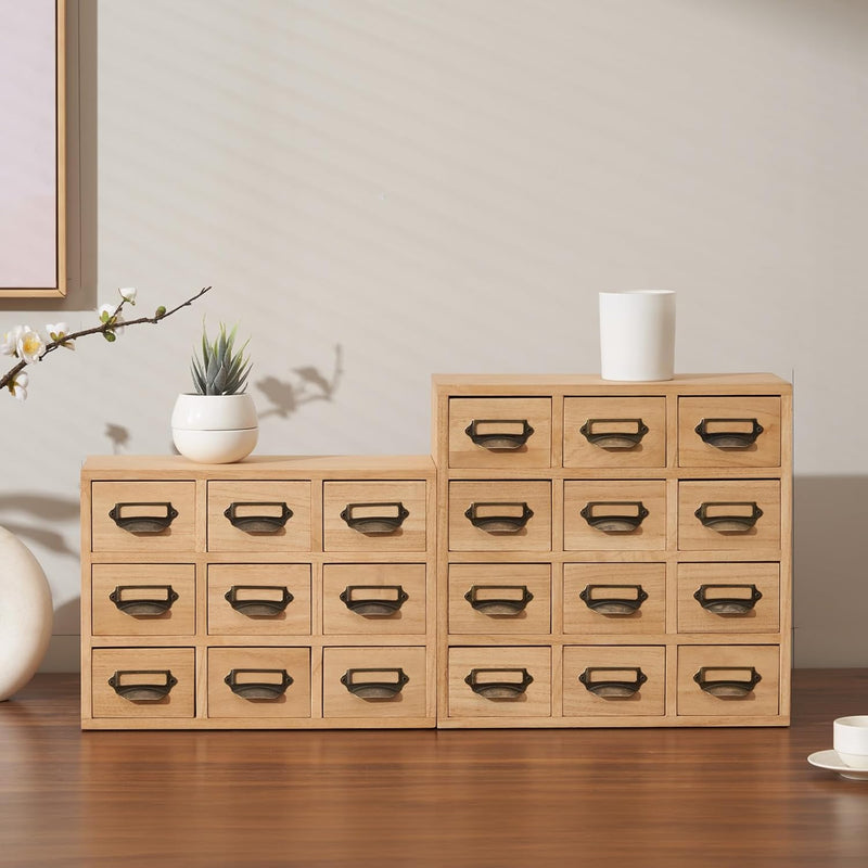 Wooden Desktop Organiser with 12 Drawers Natural Paulownia