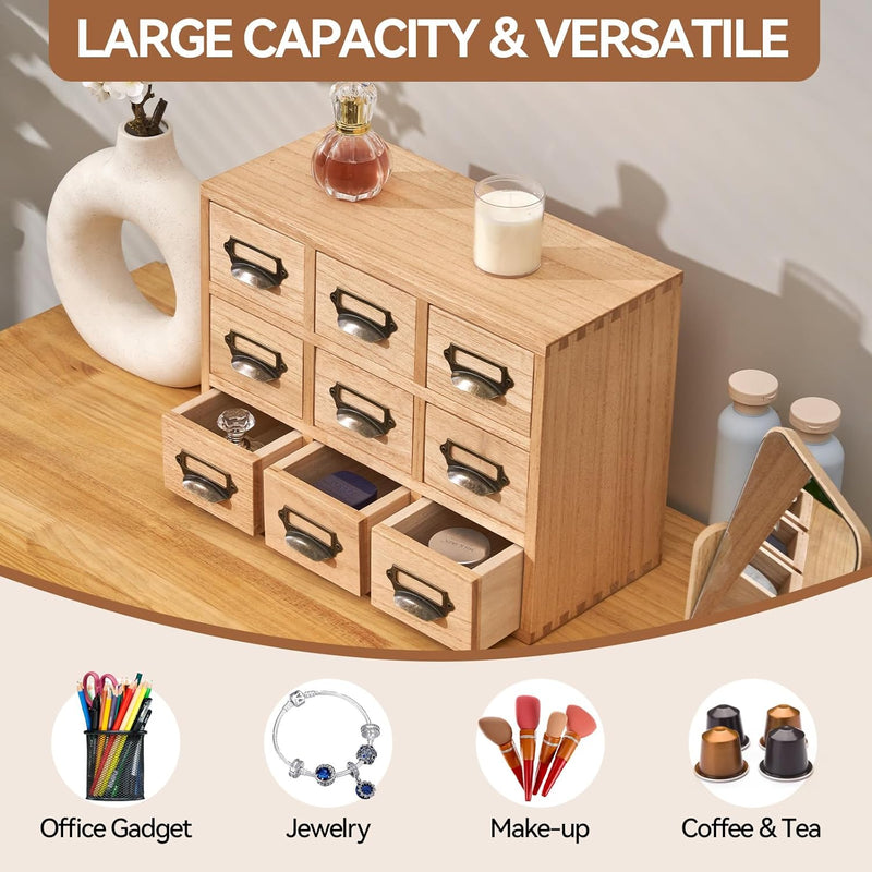Wooden Desktop Organiser with 12 Drawers Natural Paulownia
