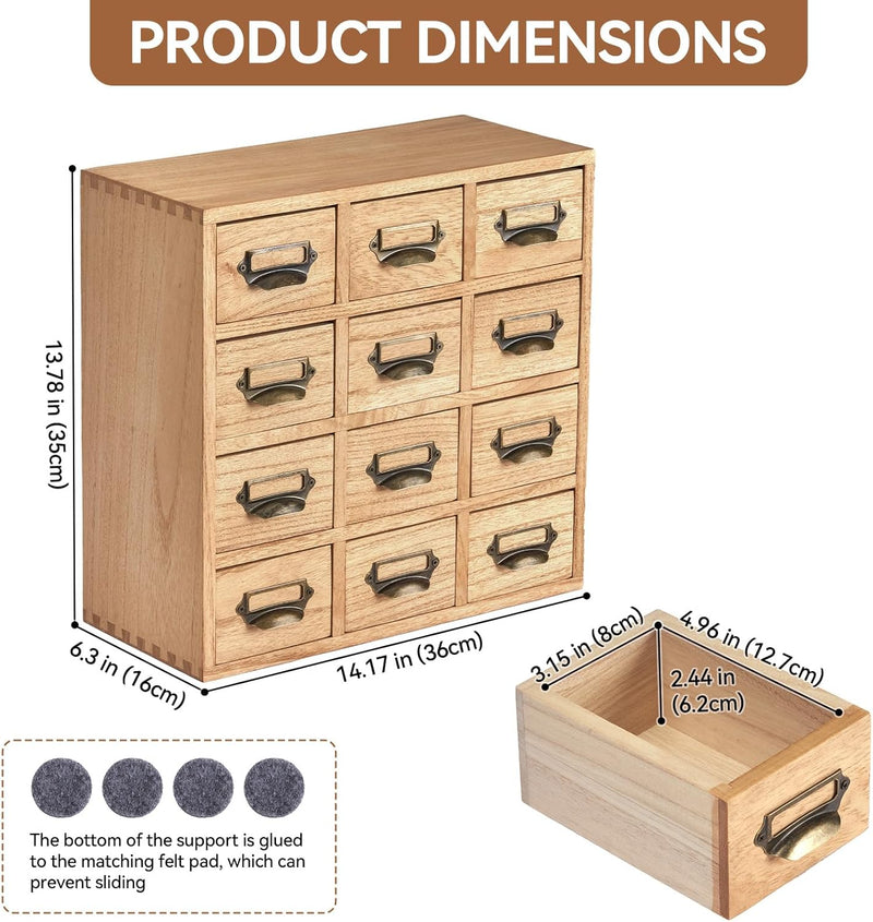Wooden Desktop Organiser with 12 Drawers Natural Paulownia