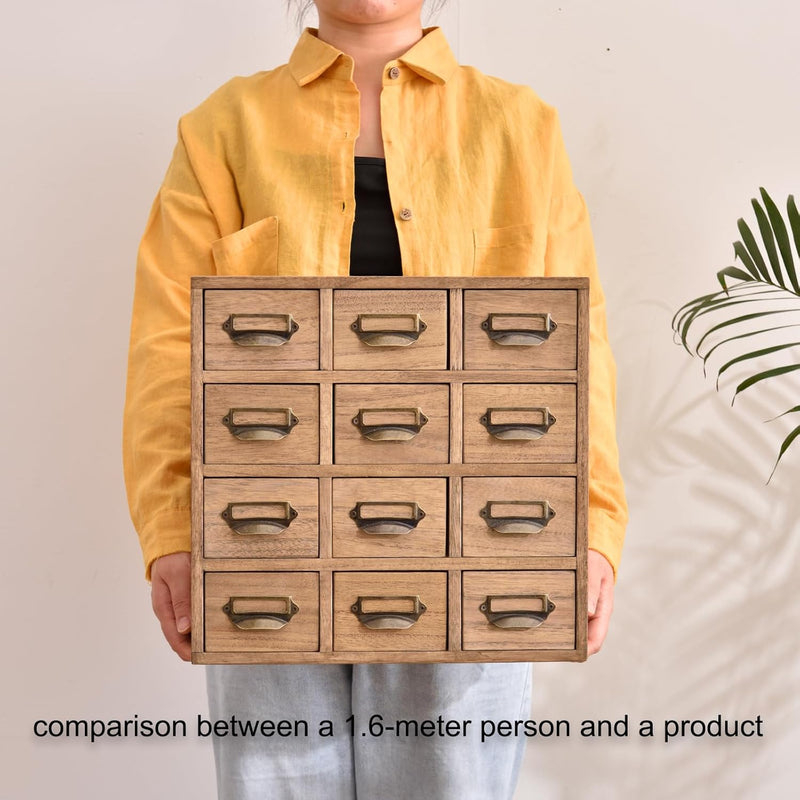 Wooden Desktop Organiser with 12 Drawers Natural Paulownia