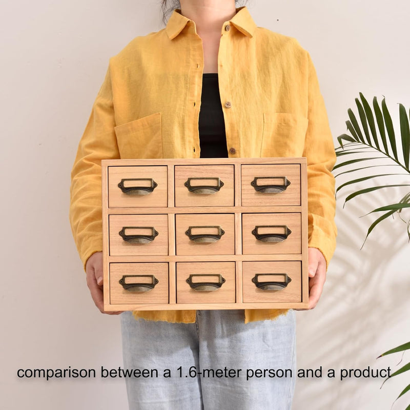 Wooden Desktop Organiser with 12 Drawers Natural Paulownia